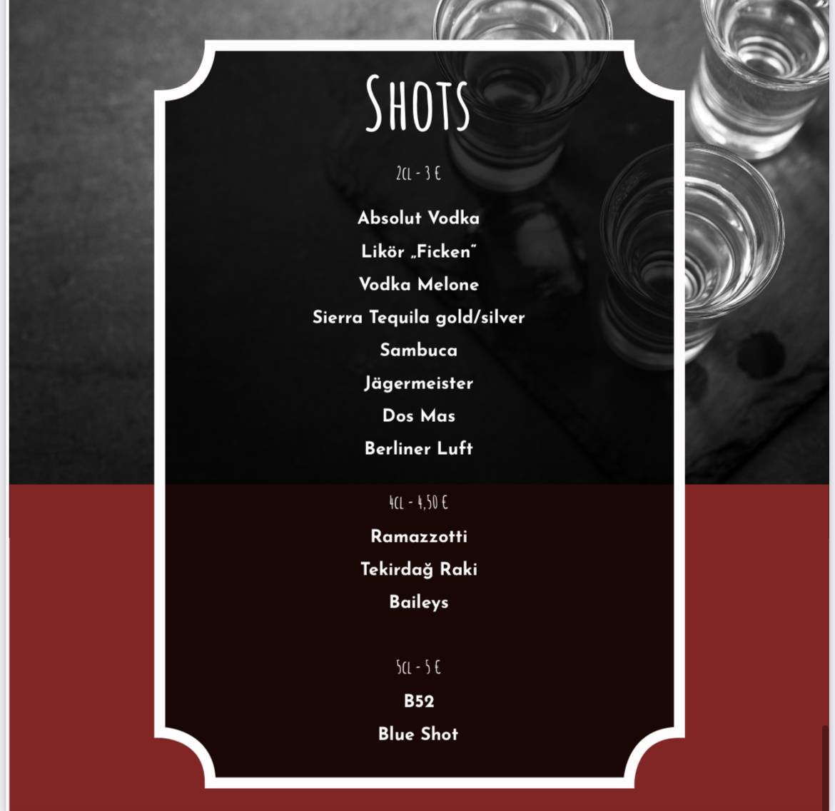 Menu de Black Pearl Shisha & Cocktail Lounge