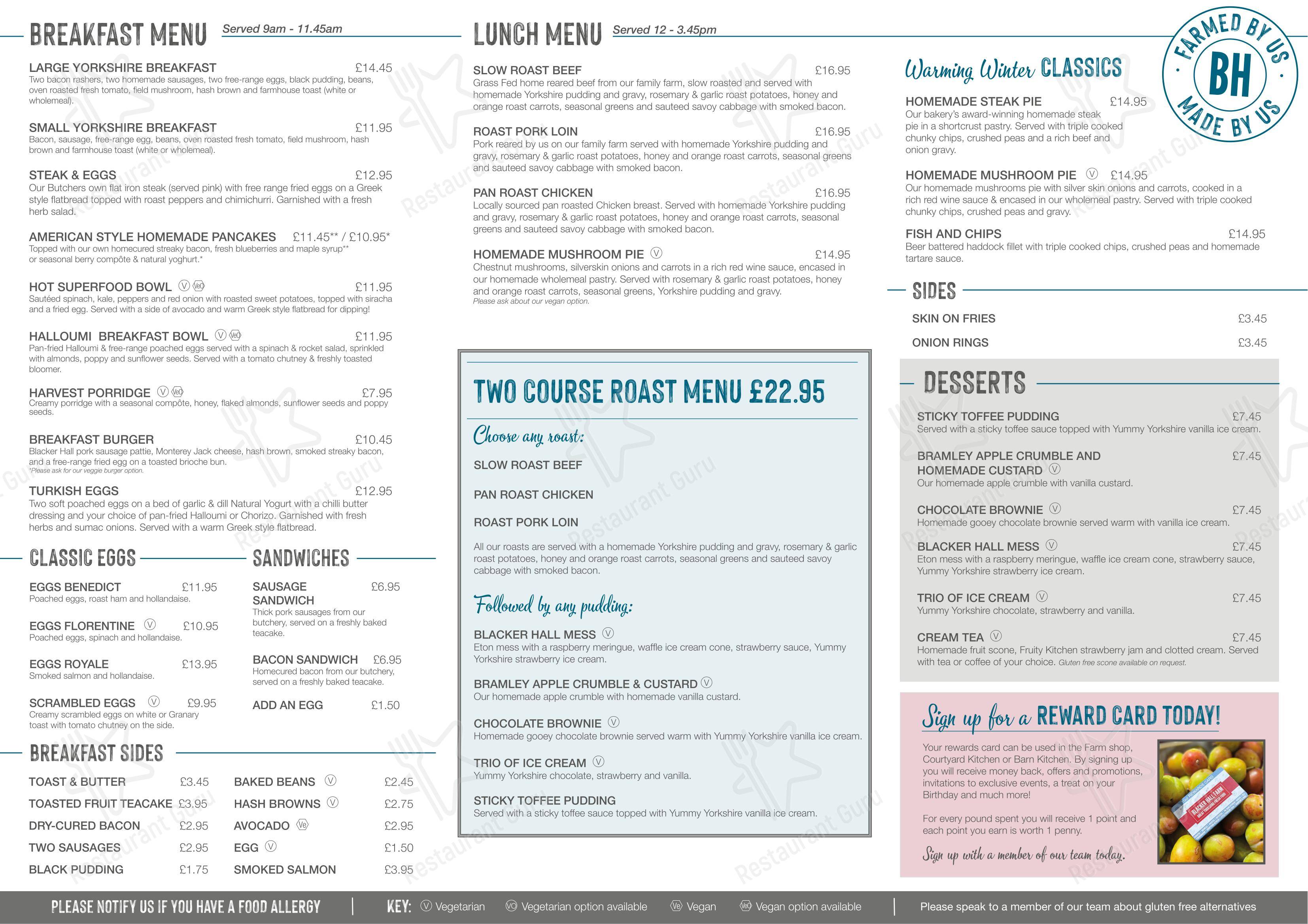 Menu at Blacker Hall Farm Shop cafe, Wakefield