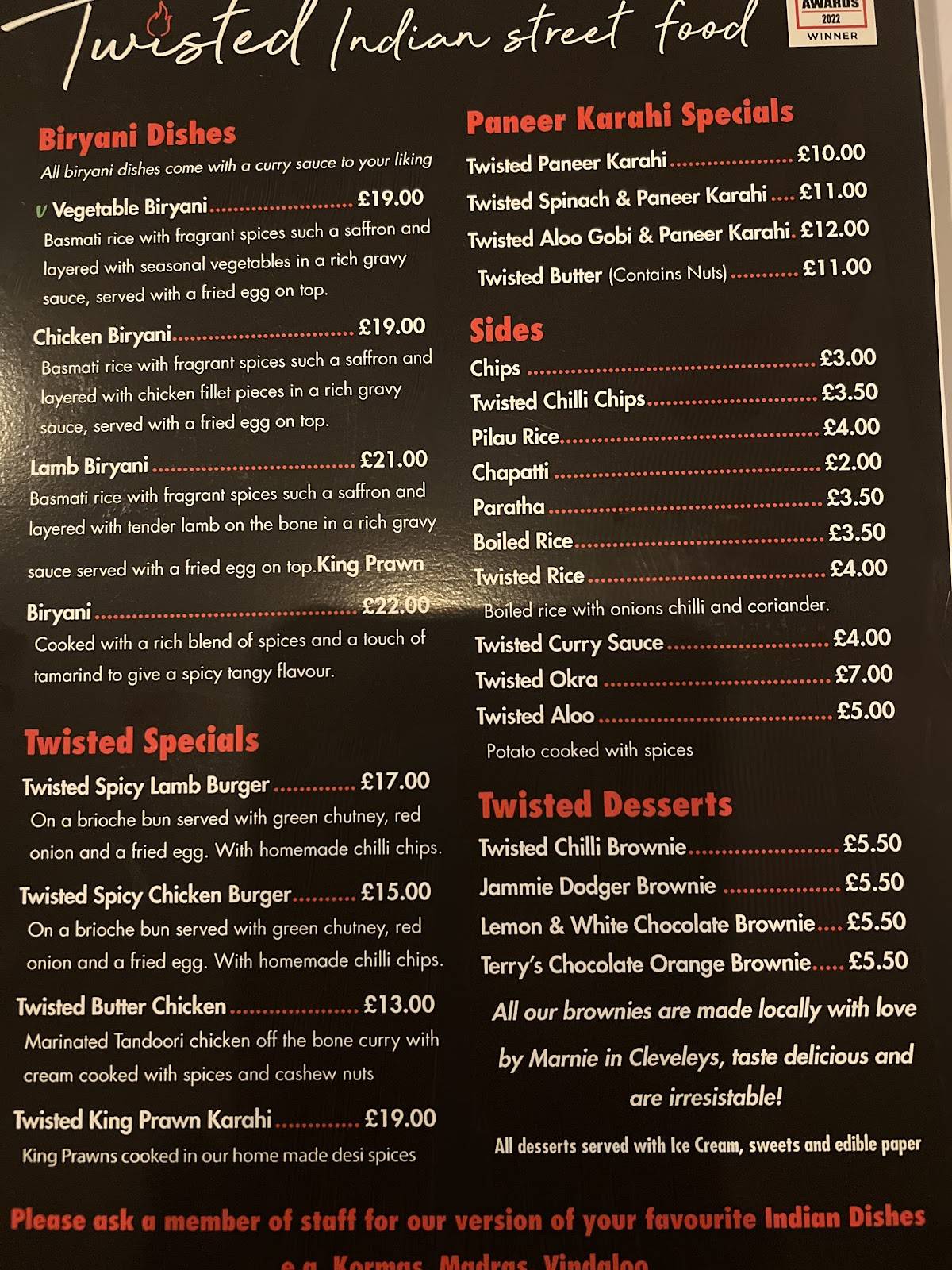 Menu at Twisted Indian street food blackpool restaurant, Blackpool, 15