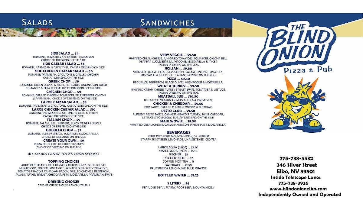 Blind Onion Pizza Menu
