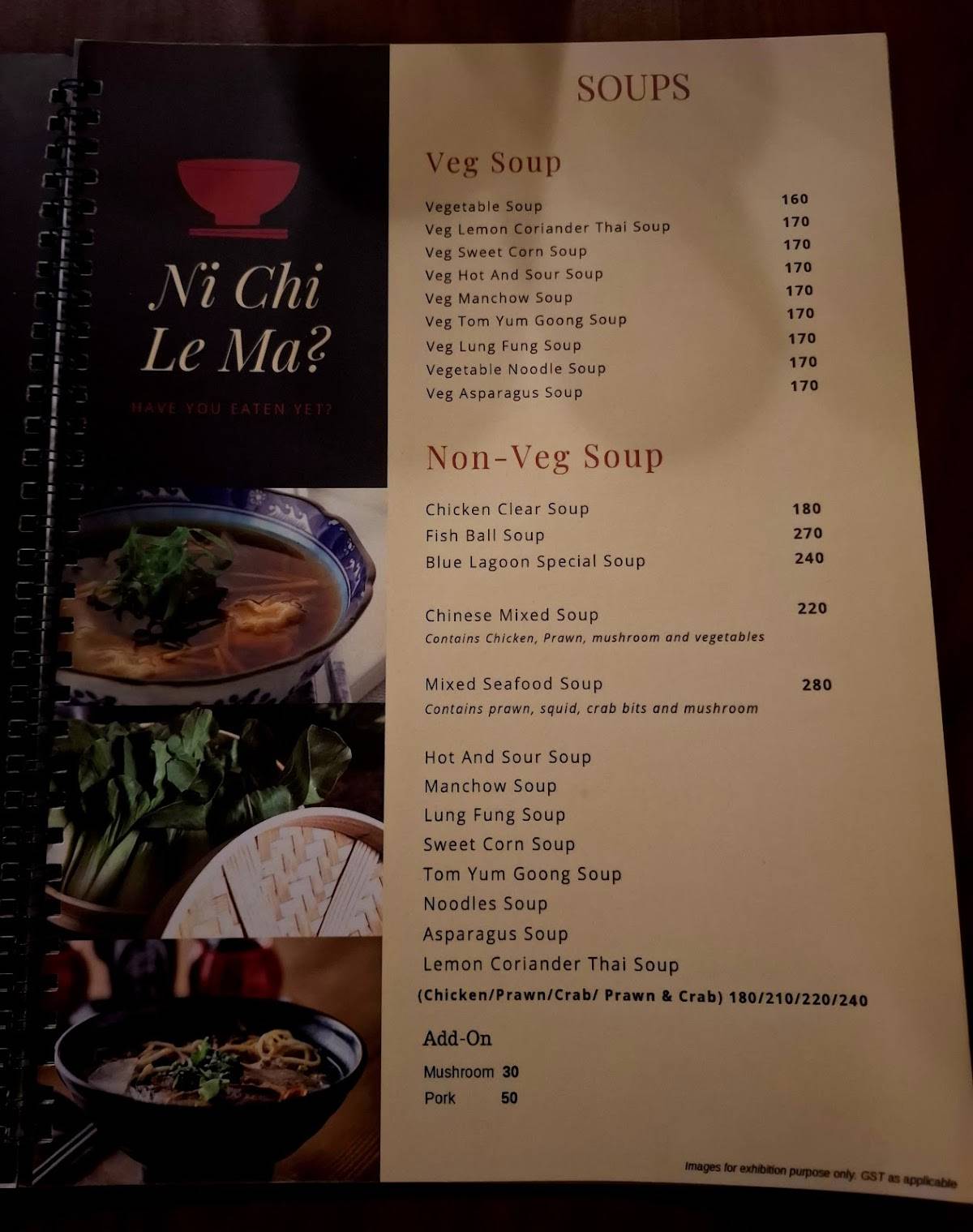 Blue Lagoon Restaurant menu