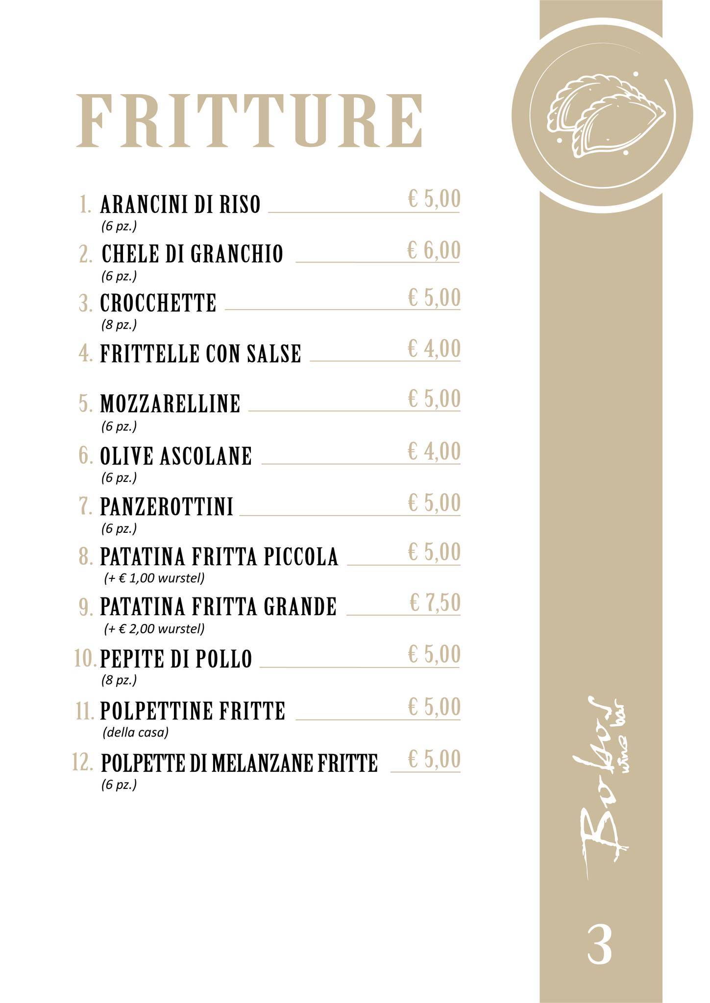 Menu di Bobos Wine Bar 