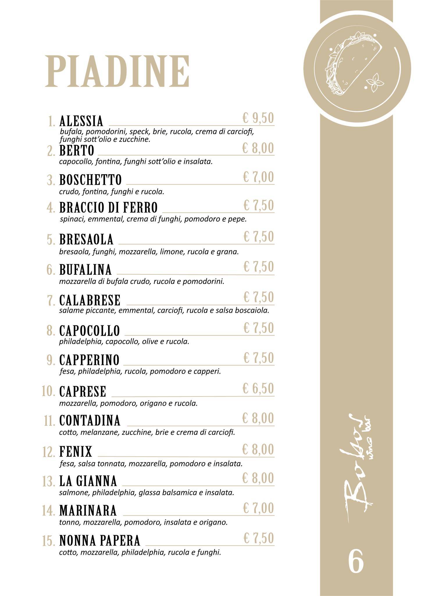 Menu di Bobos Wine Bar 