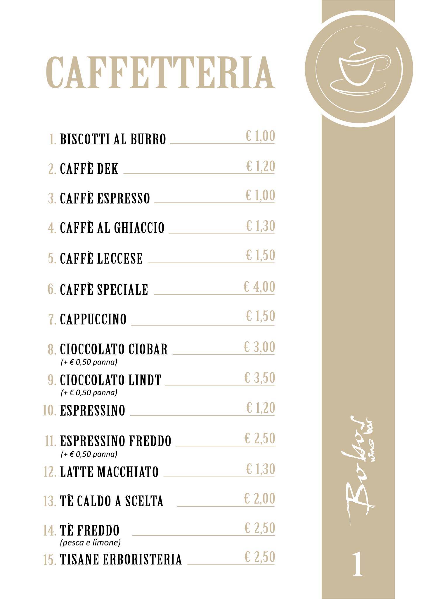 Menu di Bobos Wine Bar 