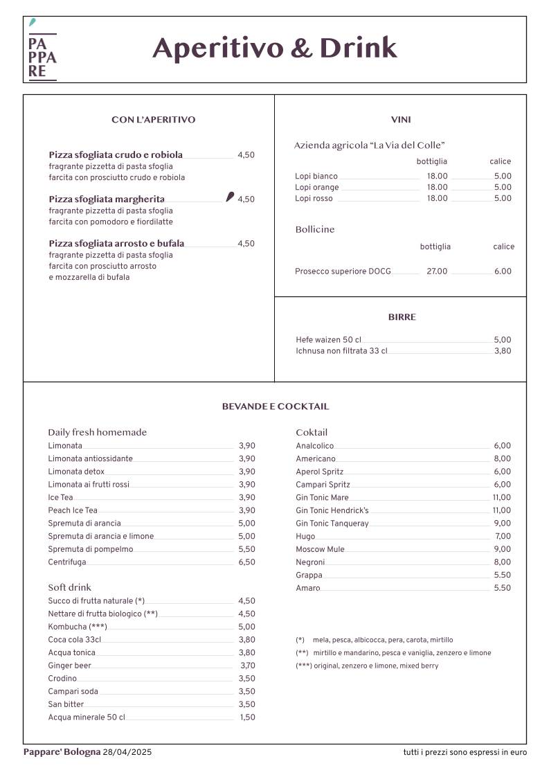 Menu di Pappare' Bologna 