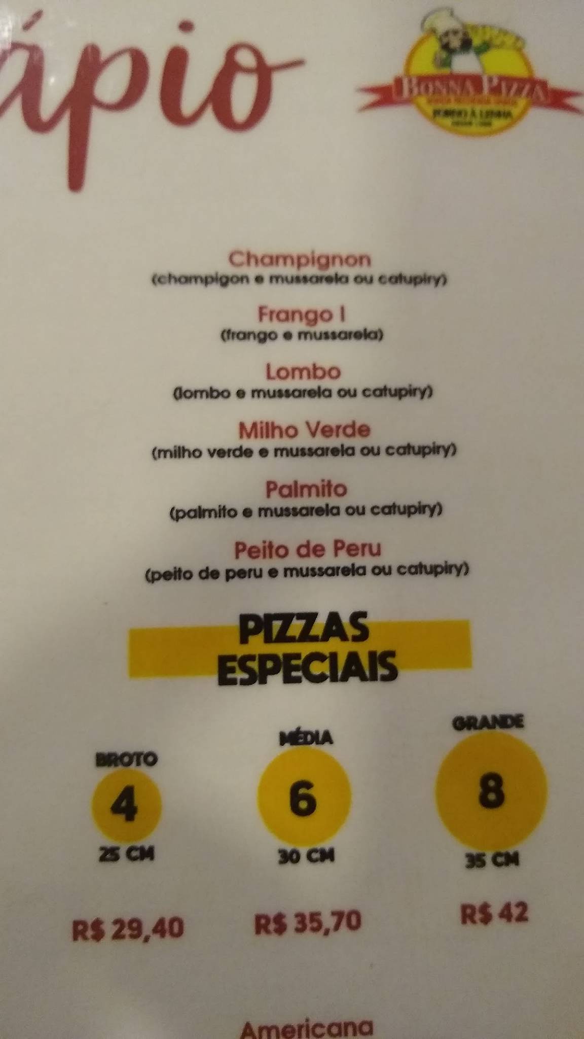 Bonna Pizza cardápio