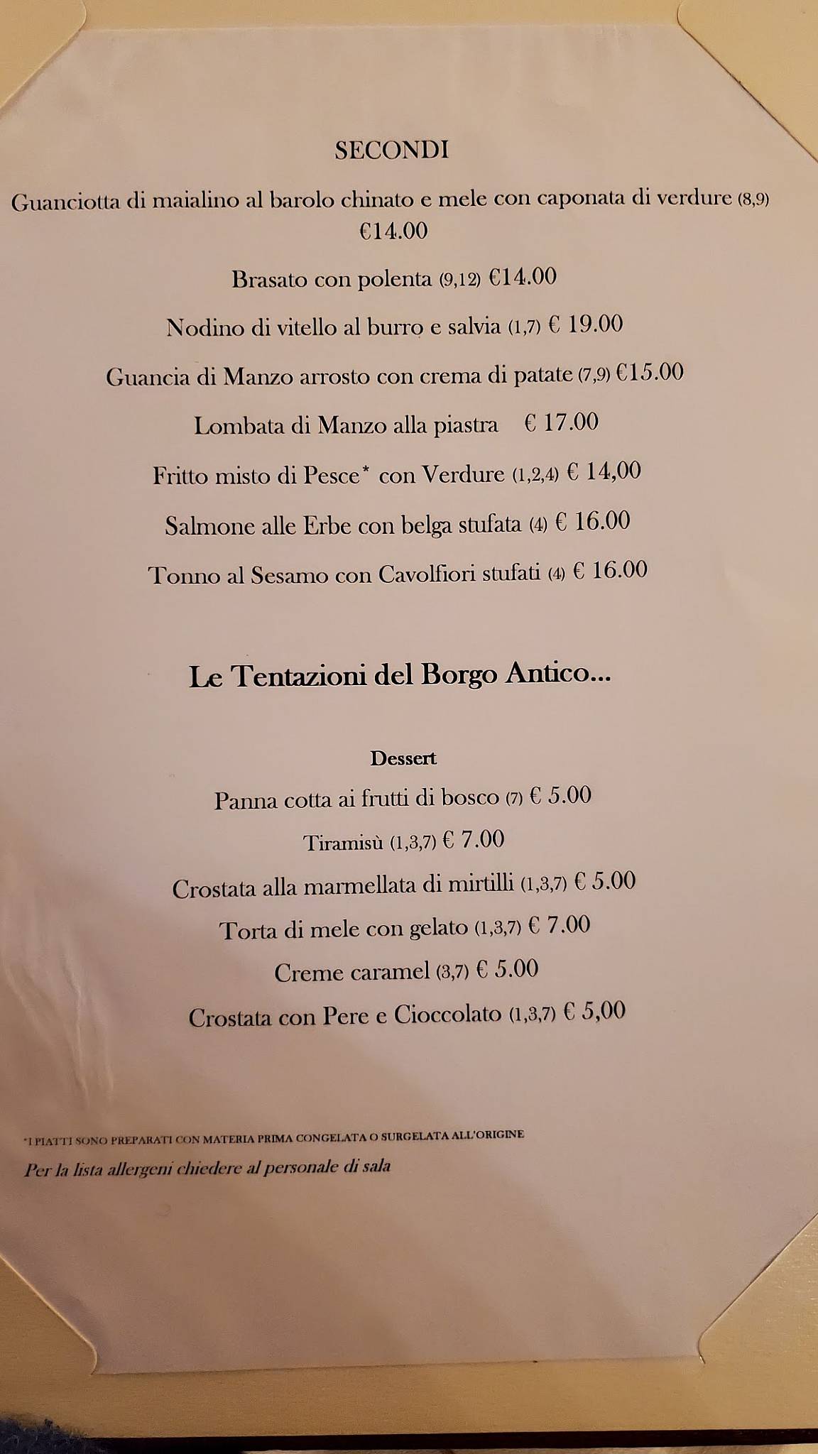 Menu di Ristorante Borgo Antico 