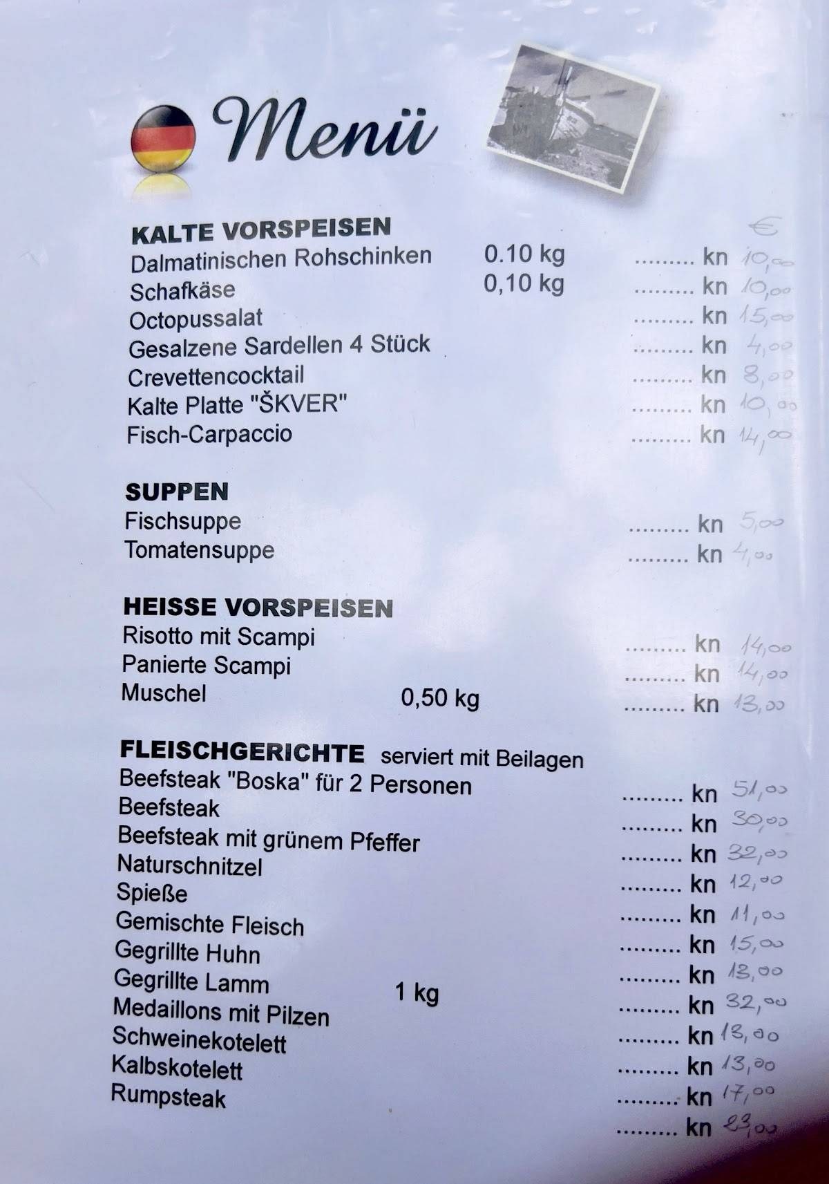 Menu di Boškin škver restaurant 