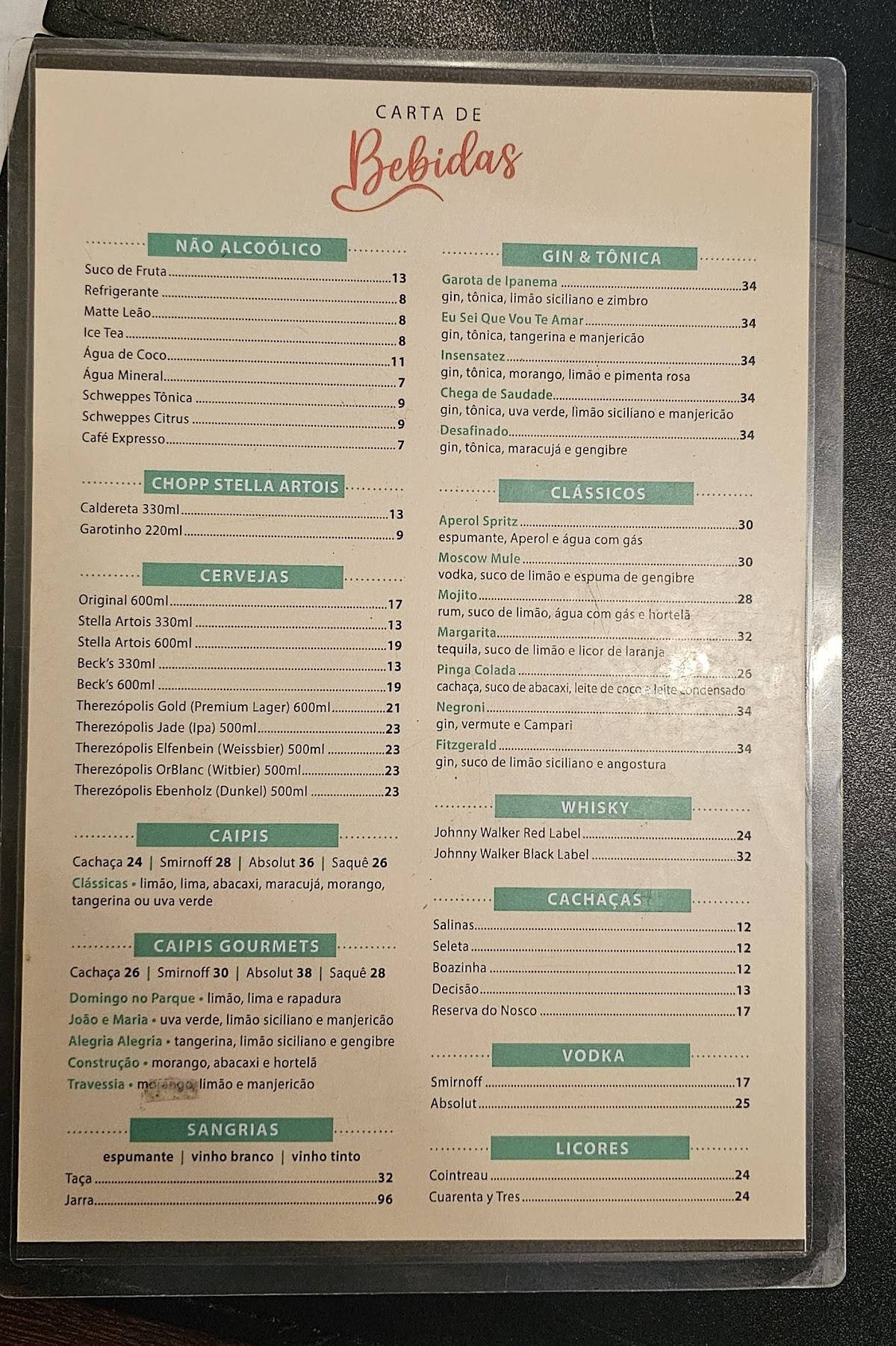 Botequim cardápio