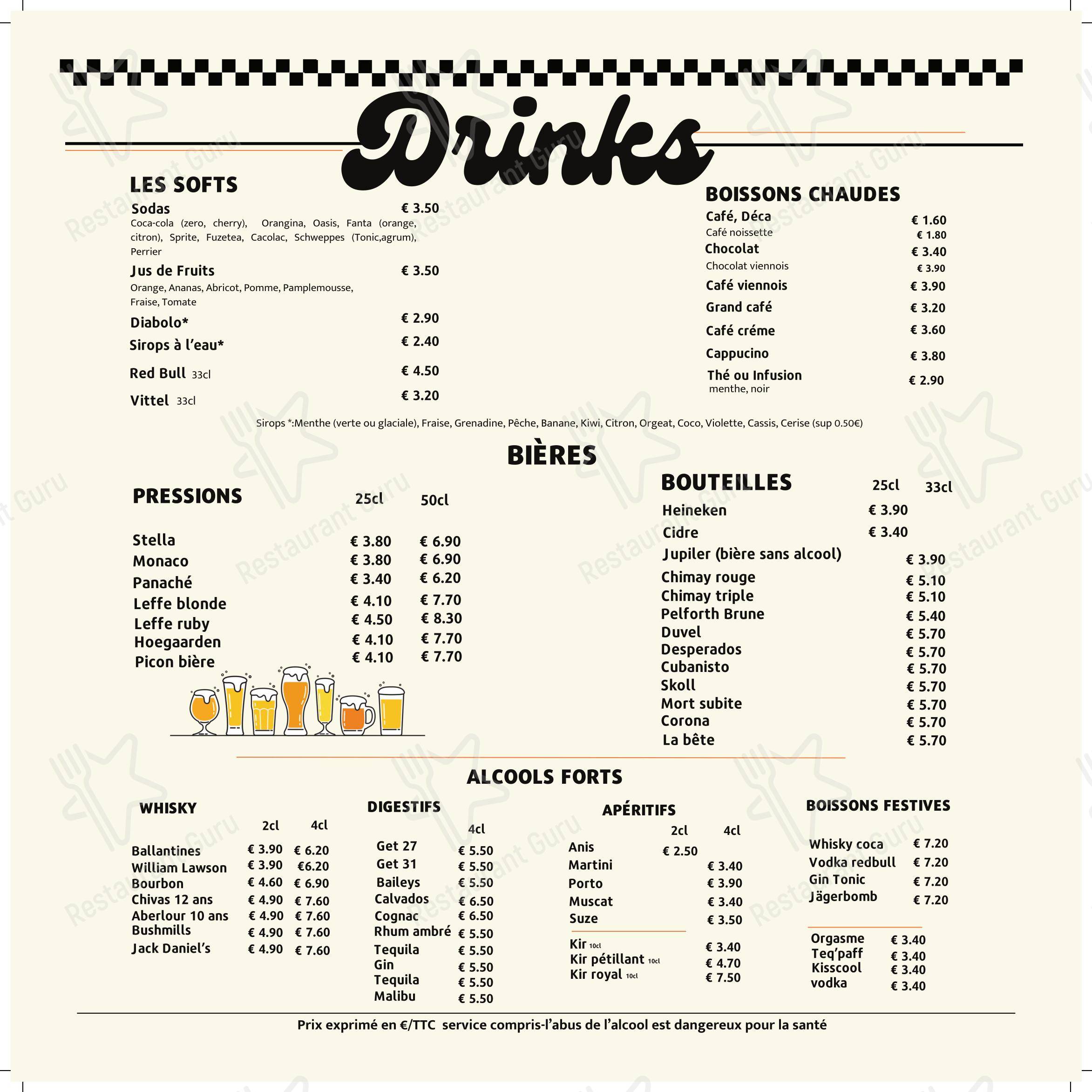 Menu pour Bowling de Rouen