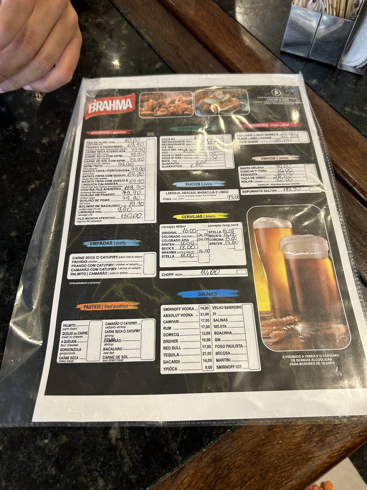 Brasinha de Ipanema Brazin Bar Restaurante Boteco Zona Sul cardápio