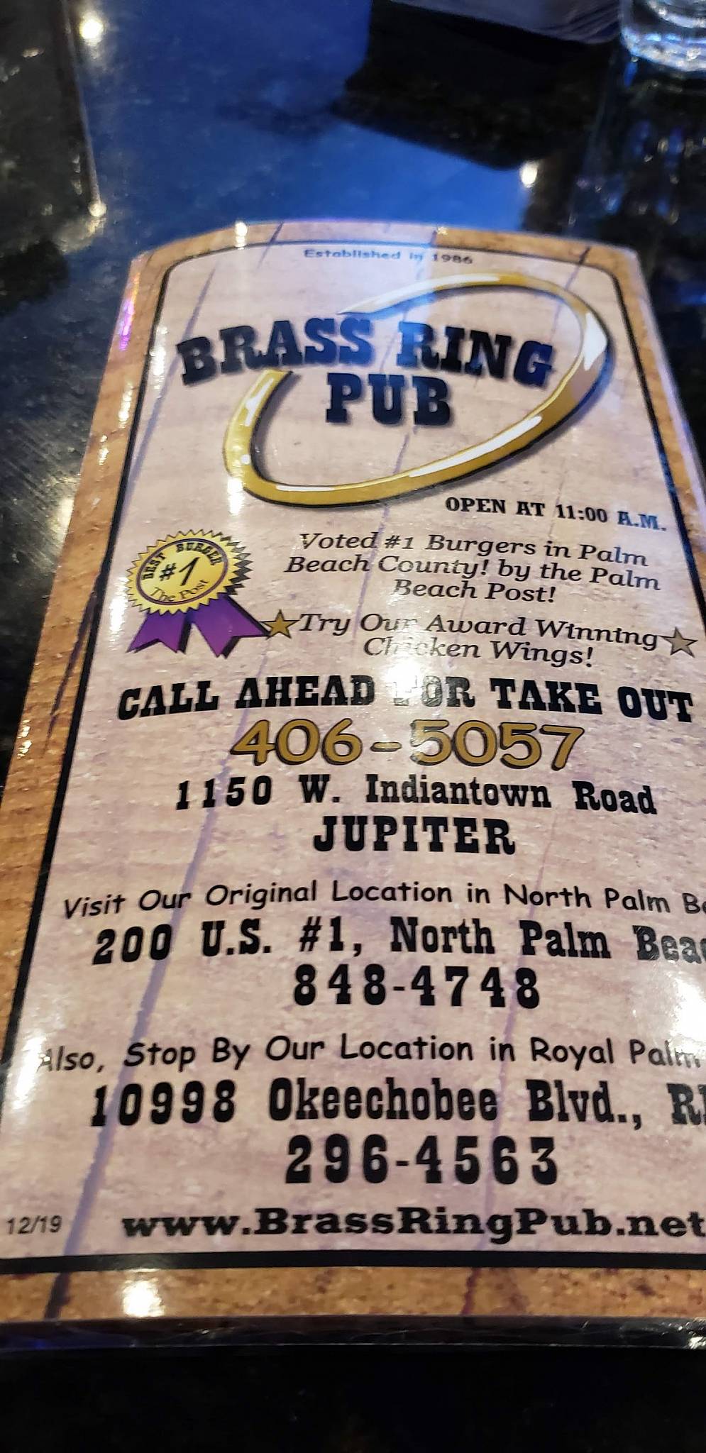 Menu at Brass Ring Pub, Jupiter