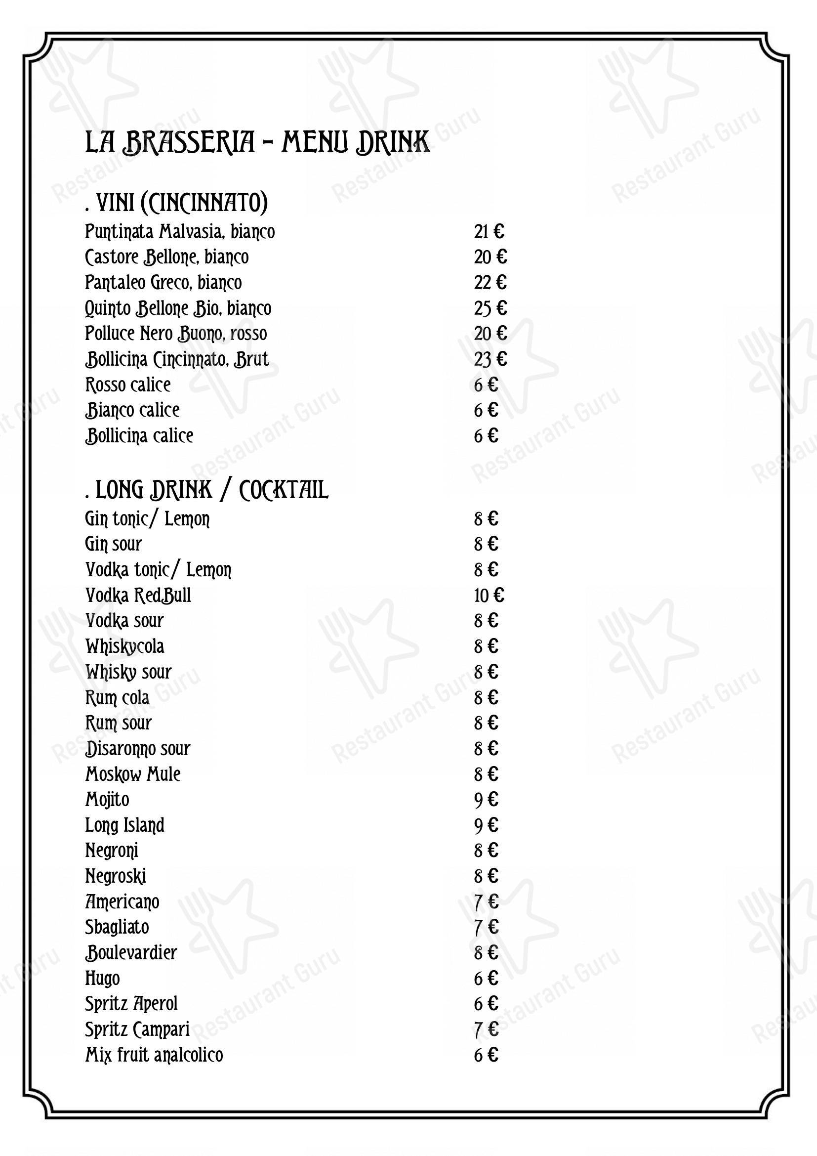 Menu per Brasseria in Roma