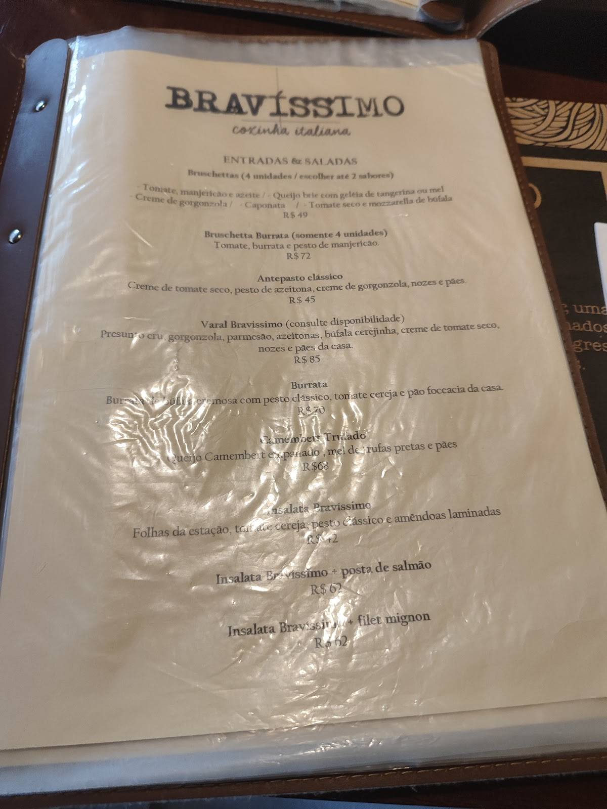 Bravissimo cardápio