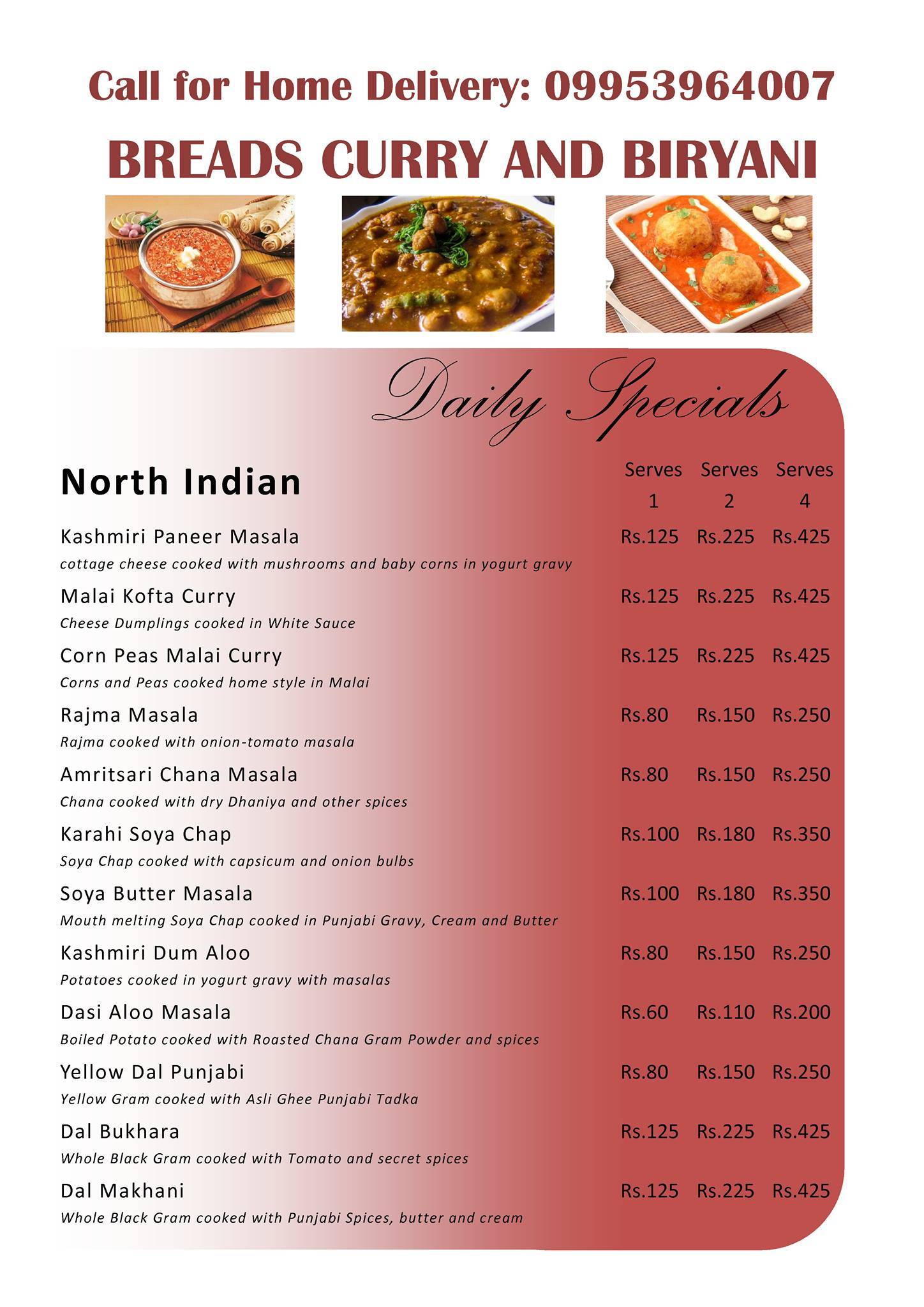 Breads Curry & Biryani menu
