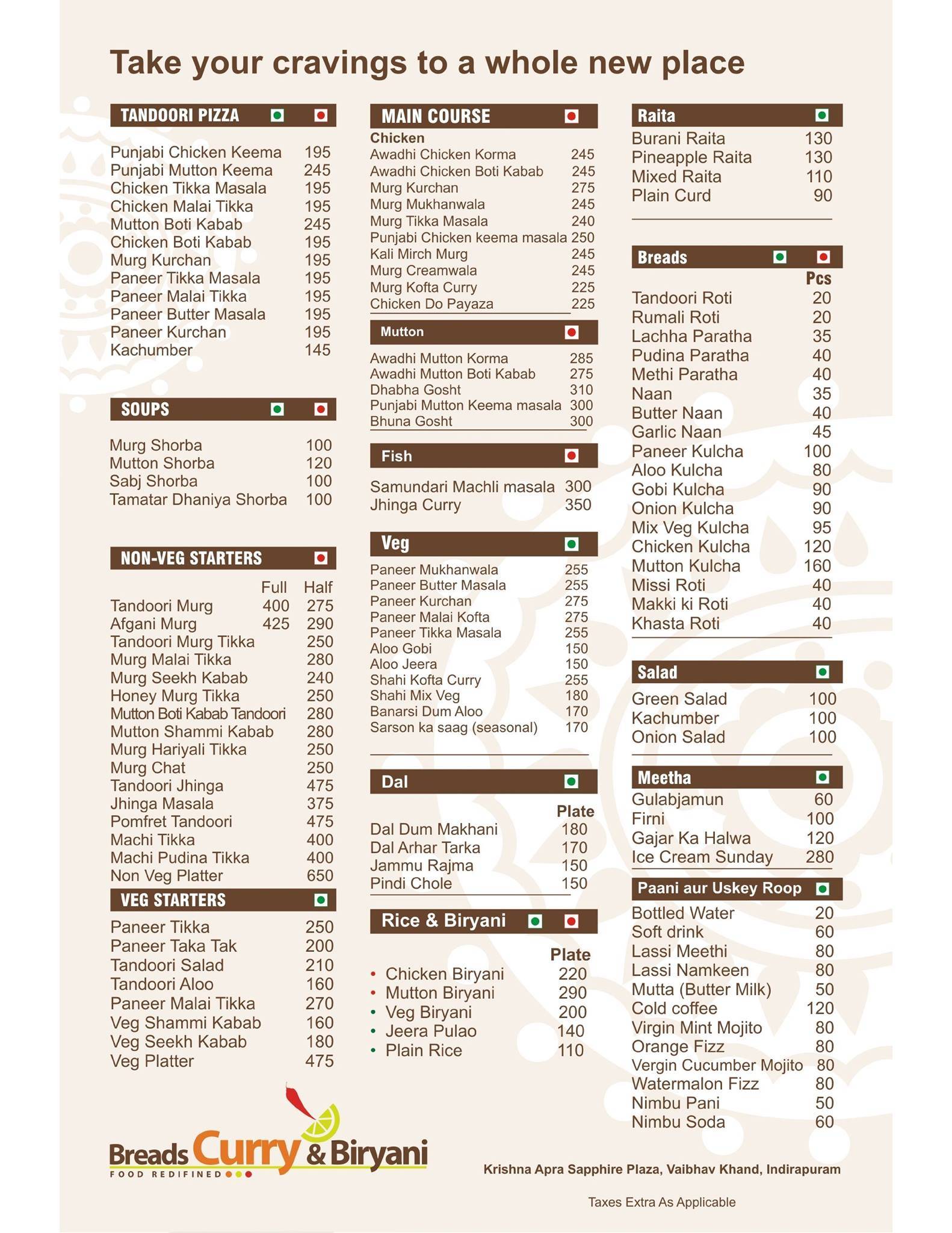 Breads Curry & Biryani menu