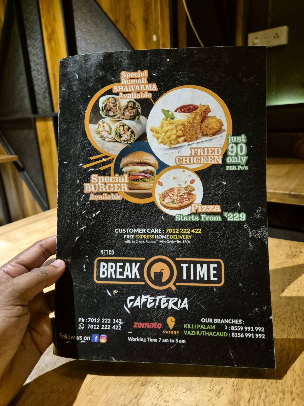 Break Time Restro Cafe-Thirumala menu