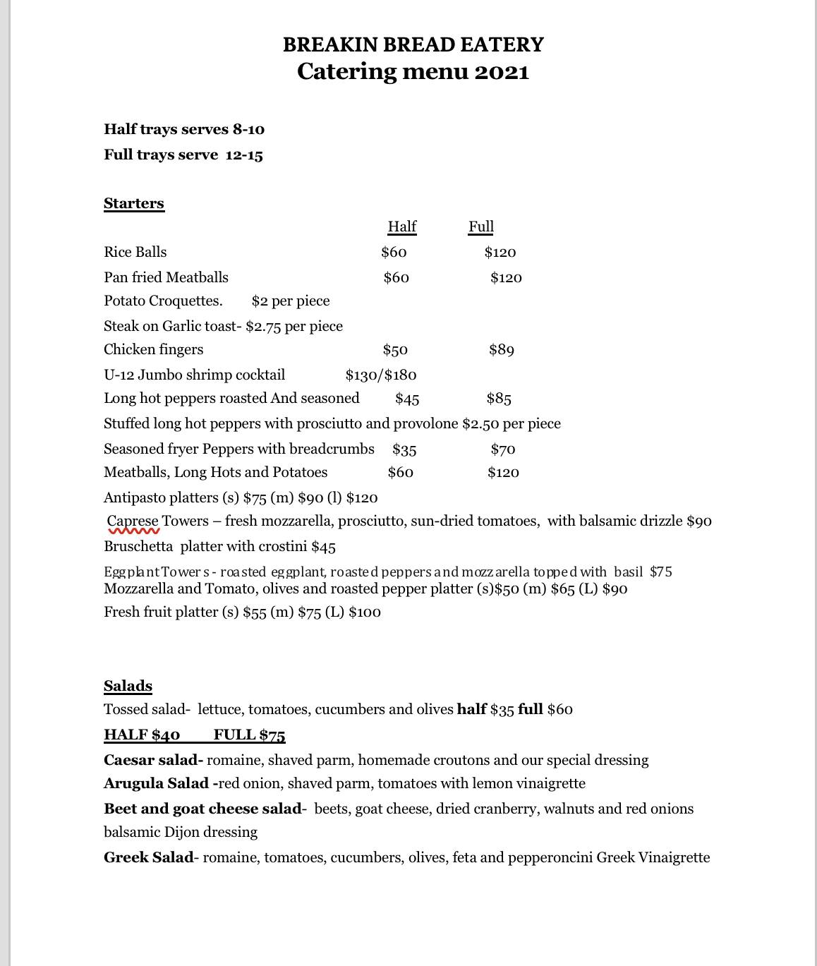 Menu at Breakin Bread Eatery restaurant, Toms River