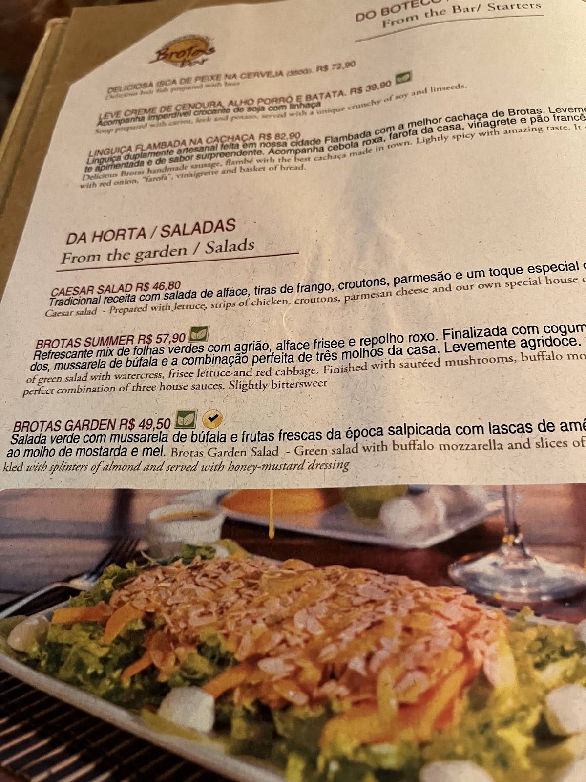 Brotas Bar cardápio
