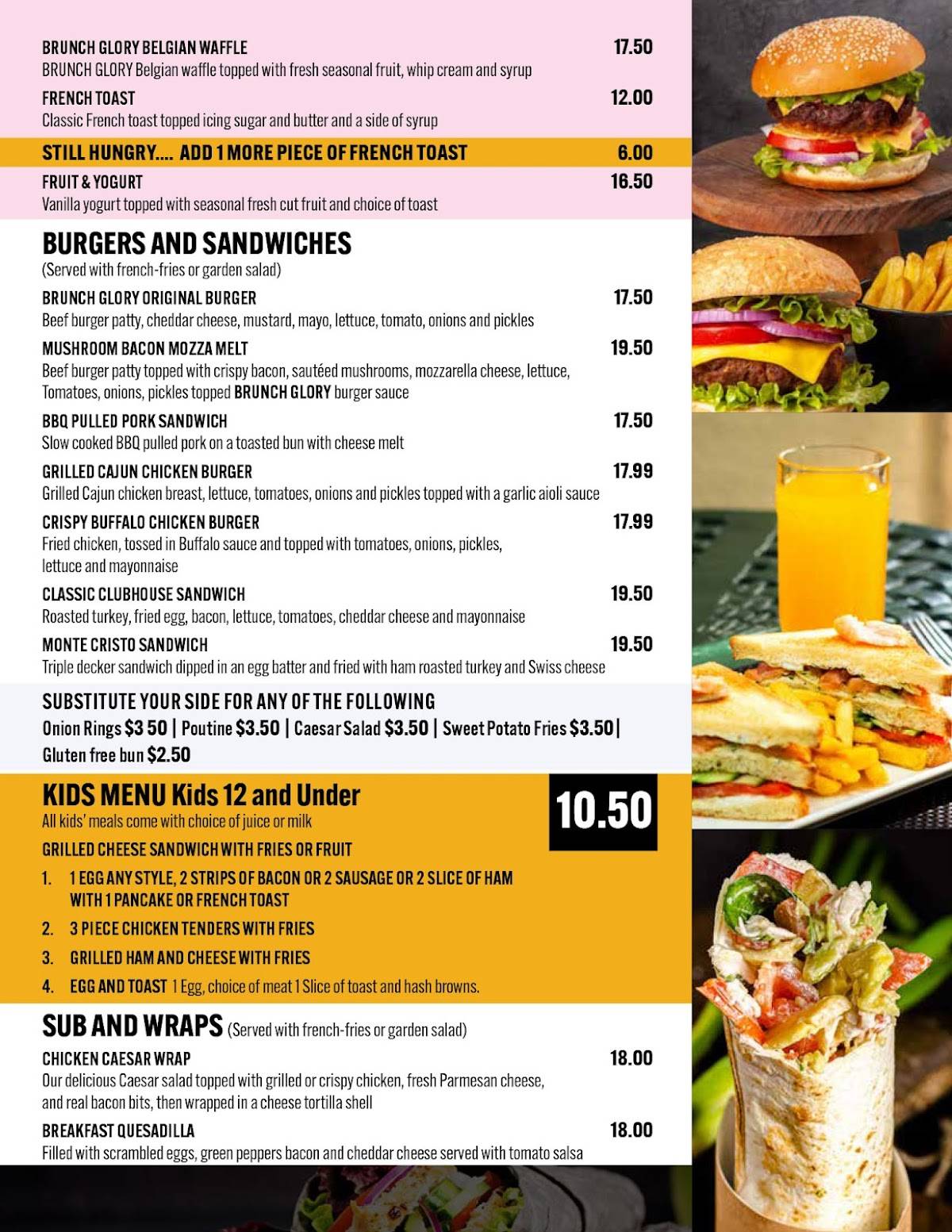 Menu de Brunch Glory & Calypso’s Greek Taverna