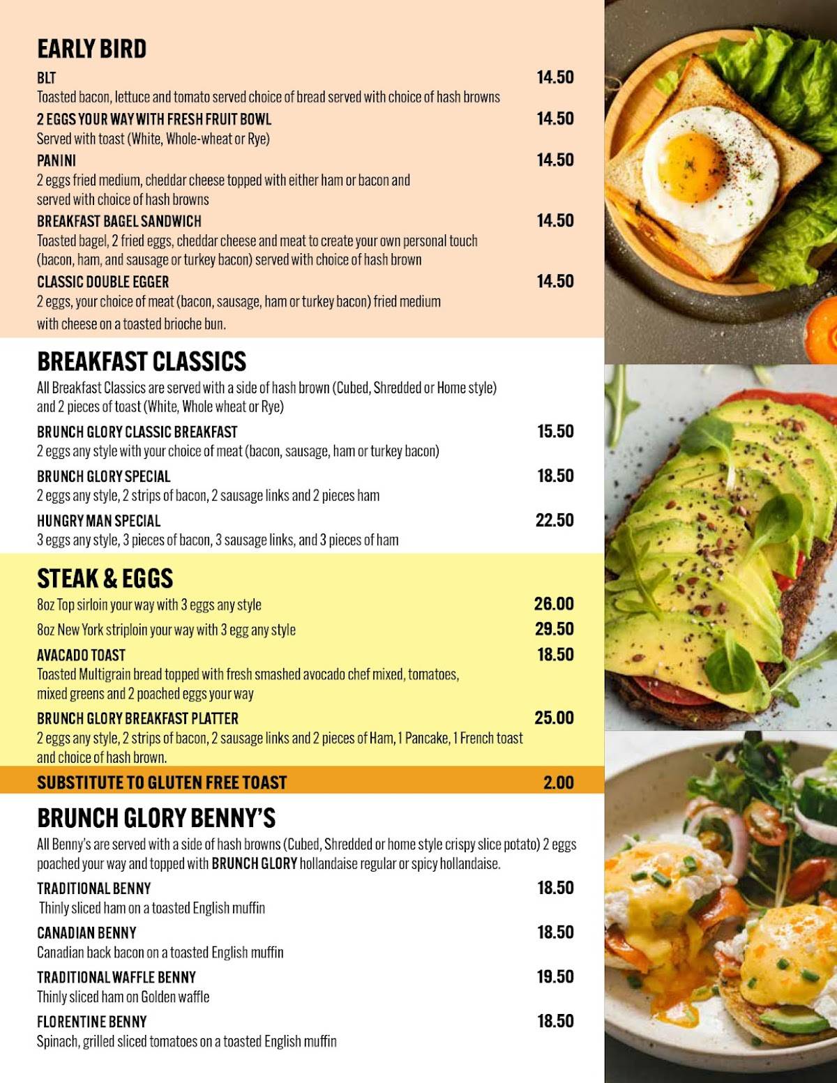 Menu de Brunch Glory & Calypso’s Greek Taverna