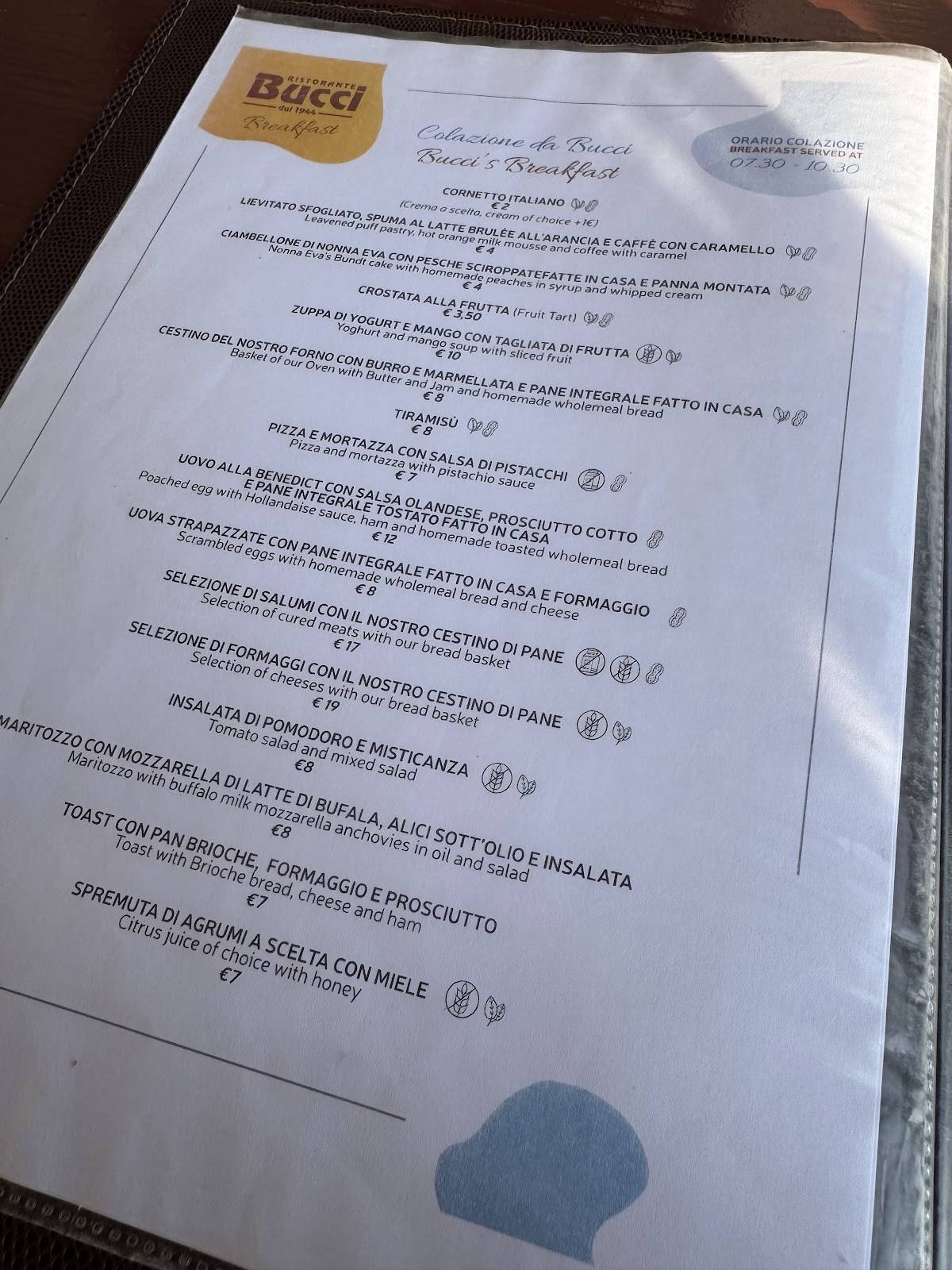 Menu di Bucci 