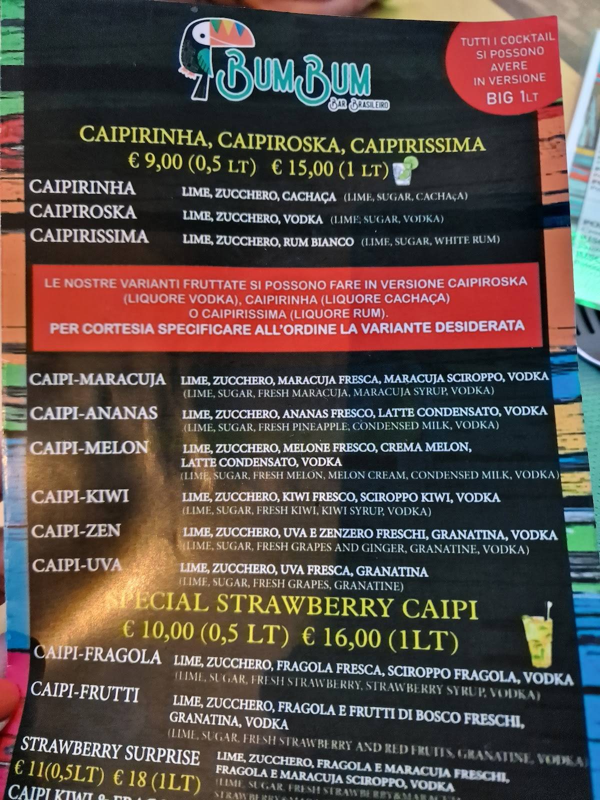 Menu di BumBum Bar Brasileiro 
