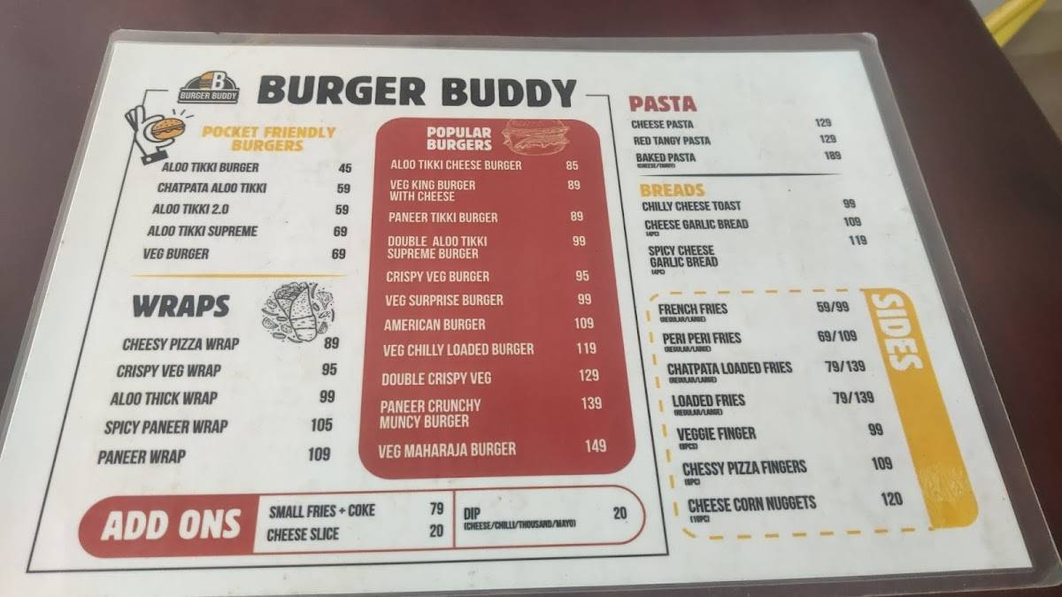 Burger Buddy Chhatarpur menu