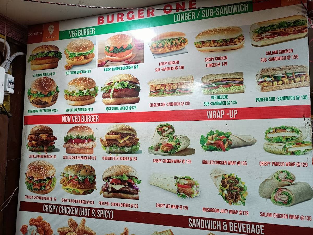 Burger One menu