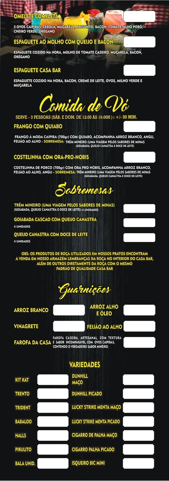 CASA BAR, RESTAURANTE E EMPÓRIO cardápio