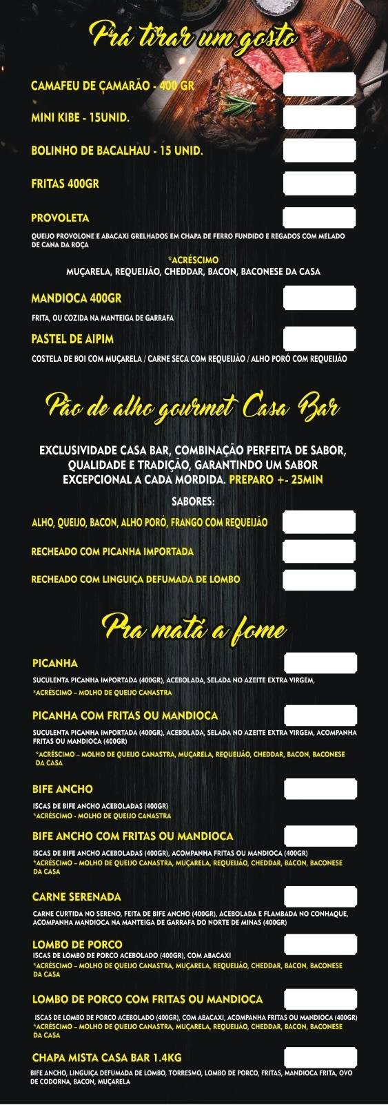 CASA BAR, RESTAURANTE E EMPÓRIO cardápio