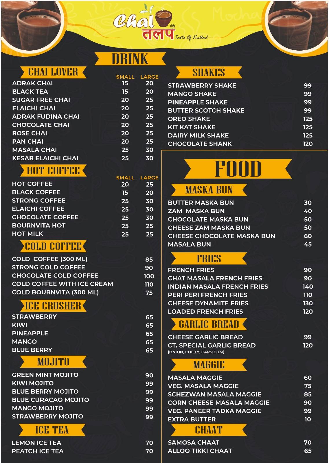 CHAI TALAP menu