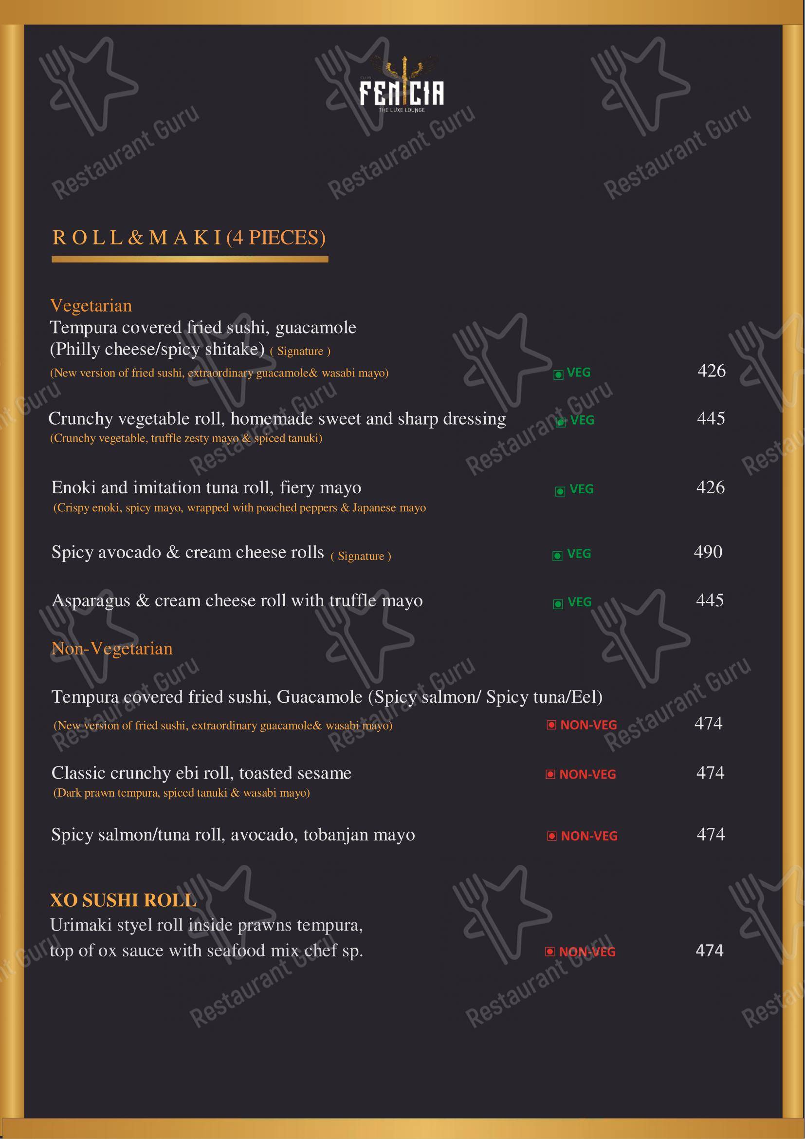 Menu bar for CLUB FENICIA in Kolkata