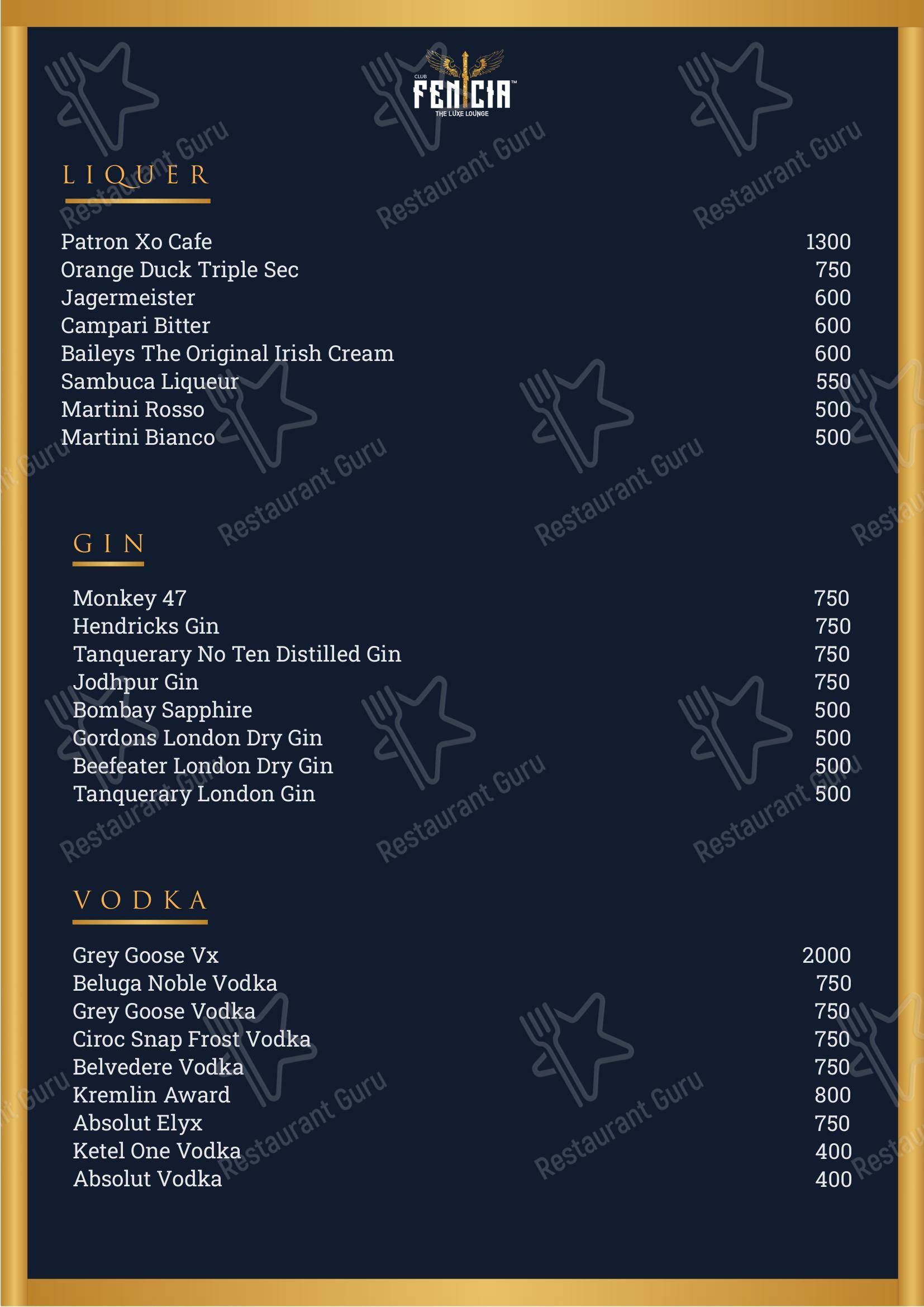 CLUB FENICIA in Kolkata - Menu