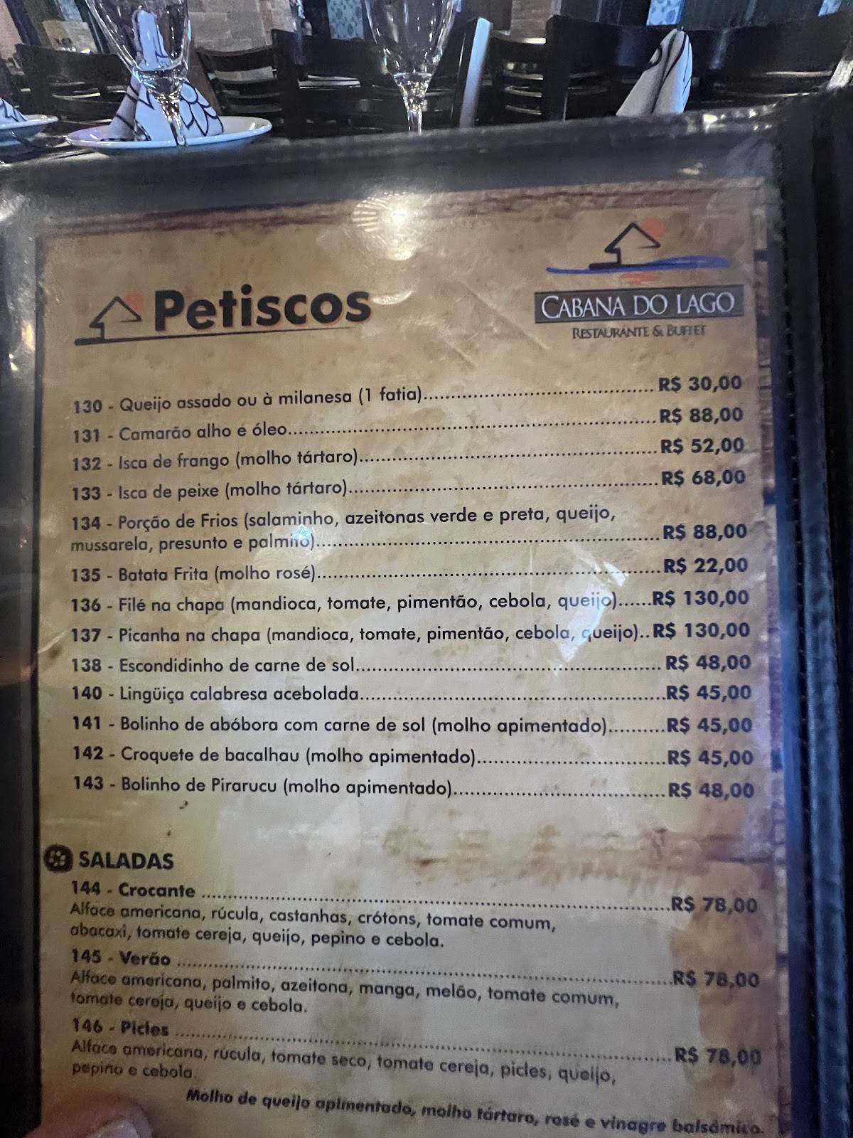 Cabana do Lago Restaurante cardápio
