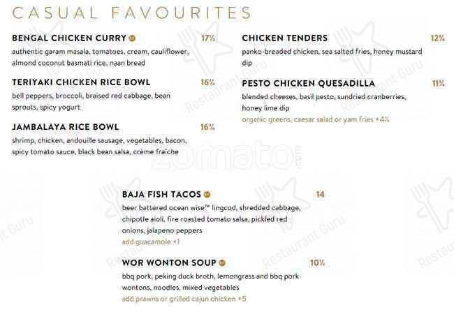 Menu de Cactus Club Cafe West Broadway