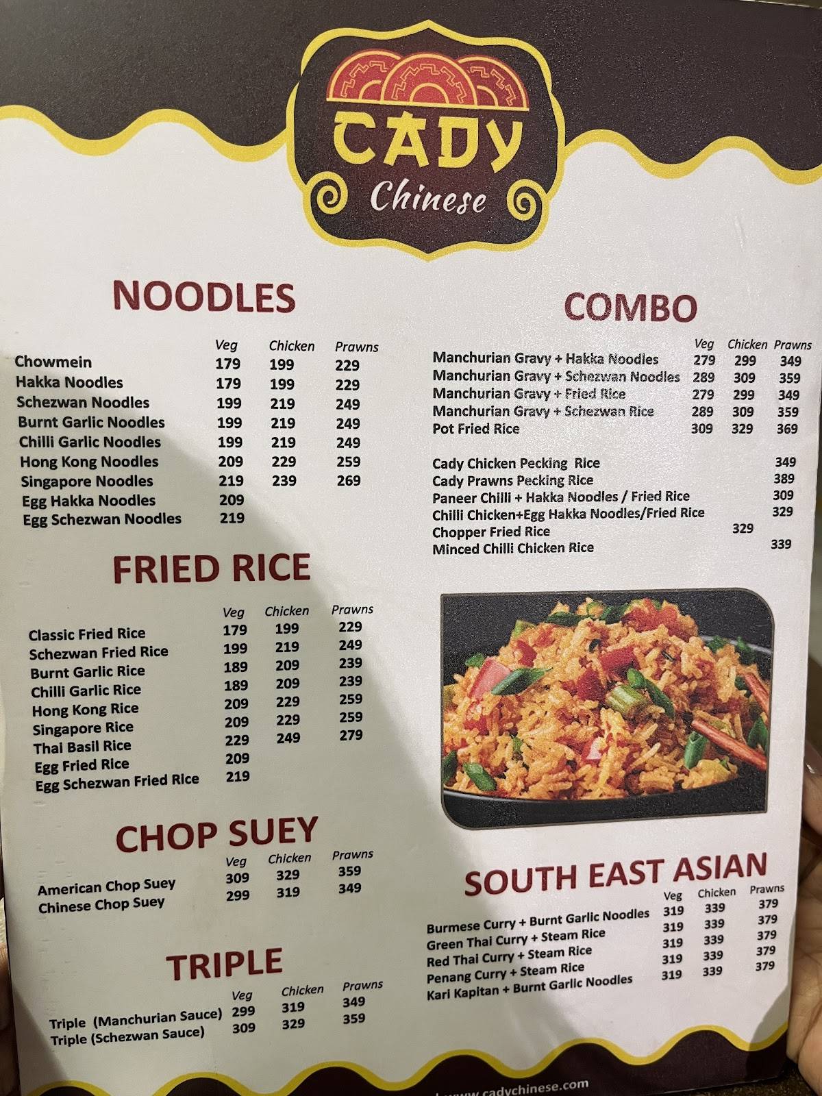 Cady Chinese menu