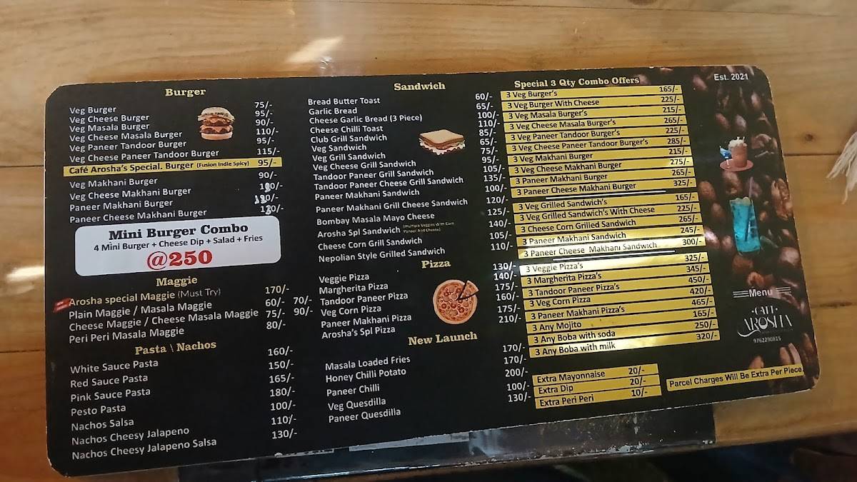 Cafe Arosha menu