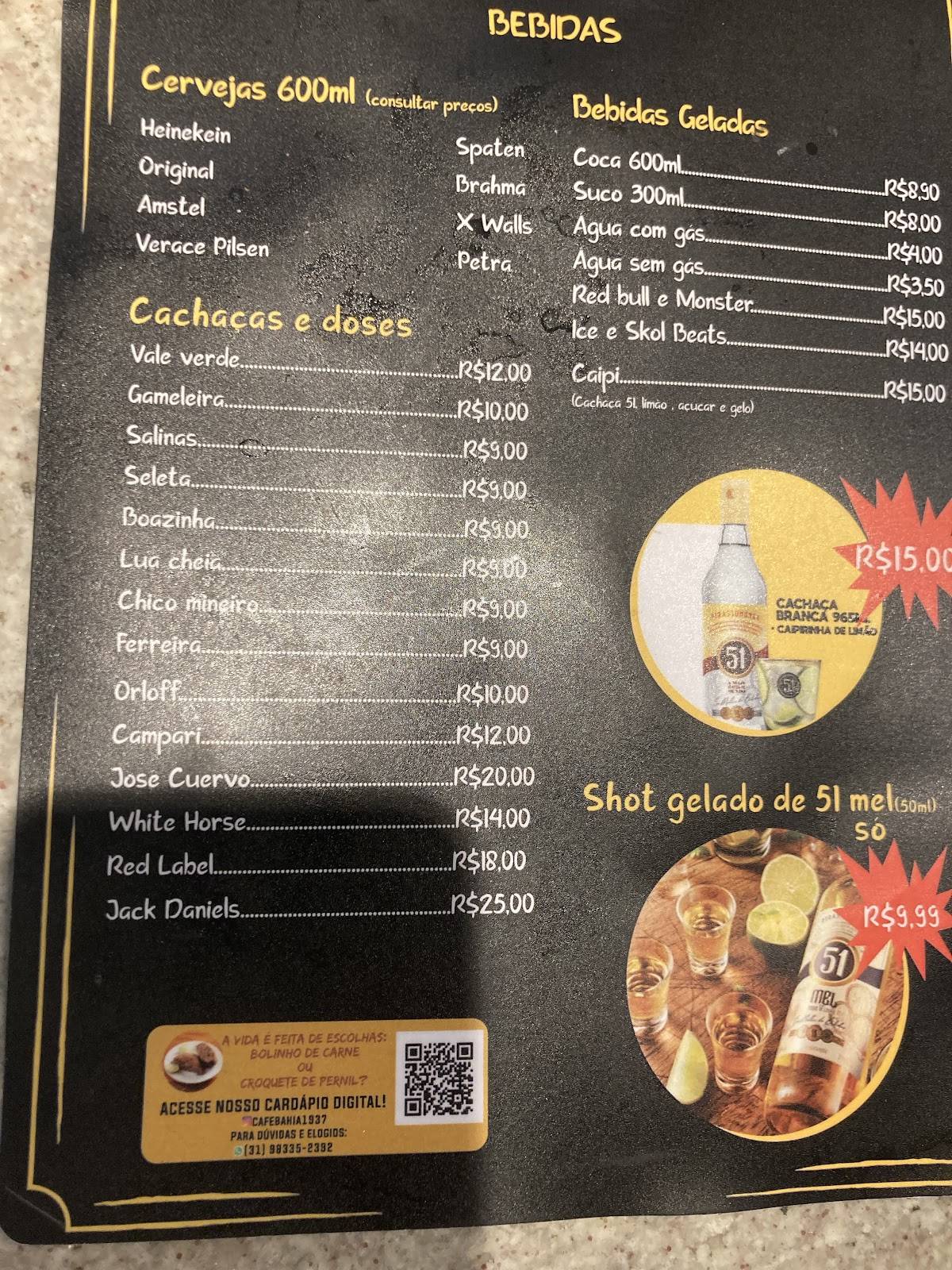 Café Bahia cardápio