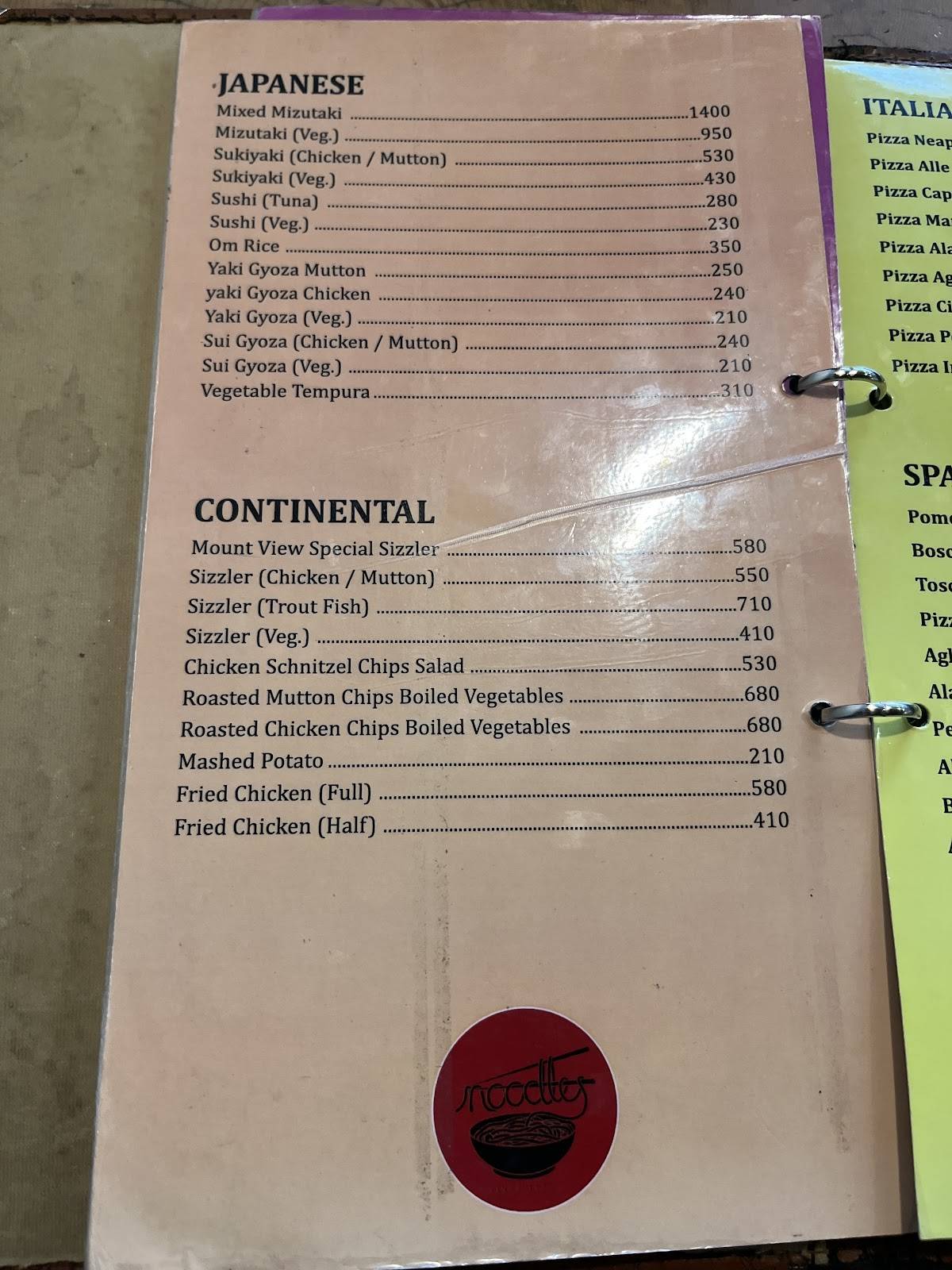 Mount View Noodles Restaurant menu