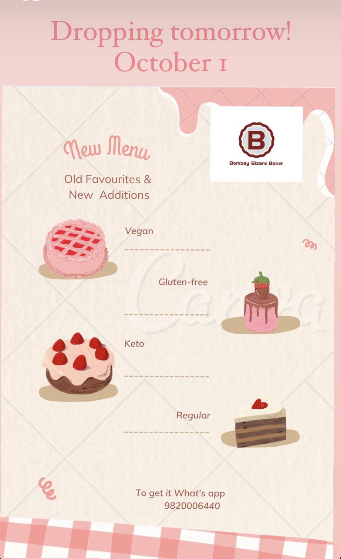Bombay Bizare Baker menu