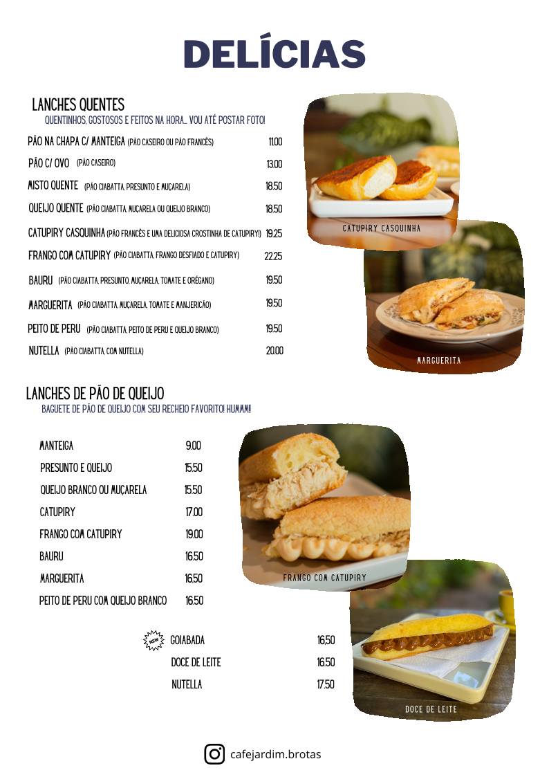 Café Jardim cardápio