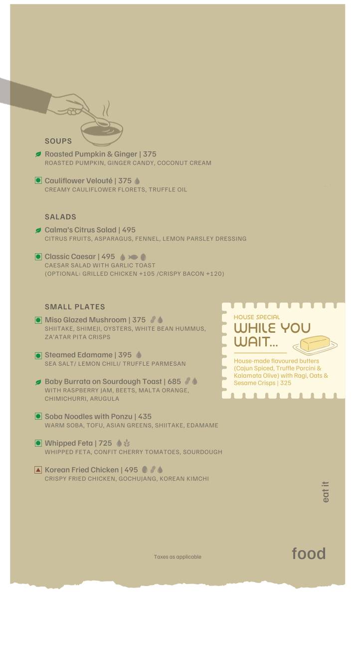 Cafe Calma menu