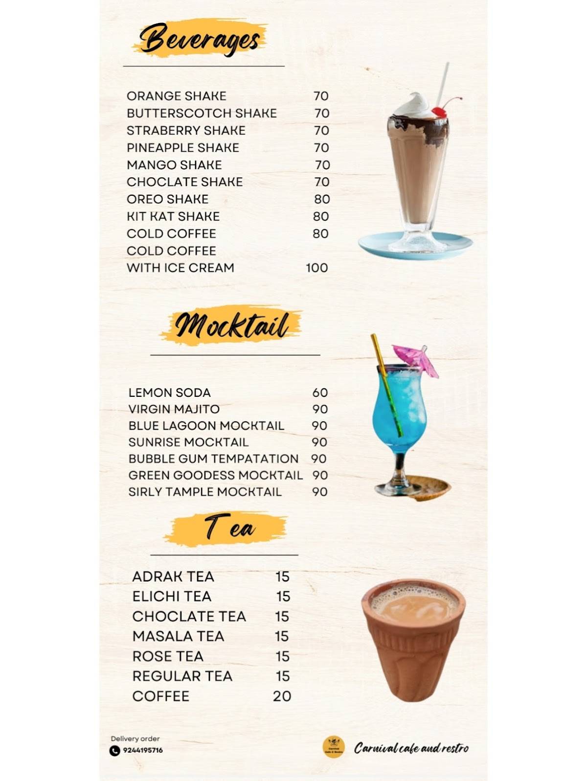 Carnival Cafe & Restro menu
