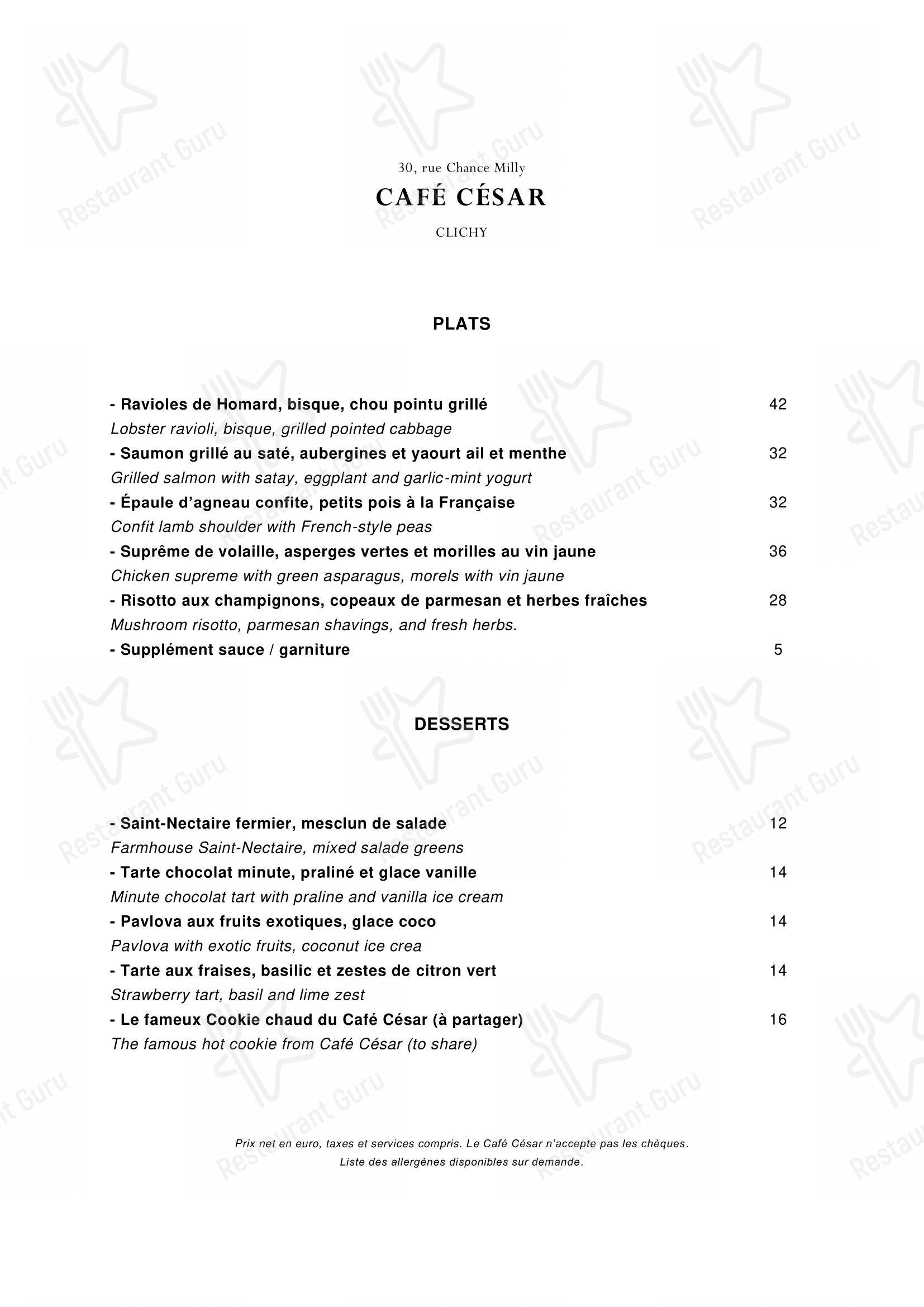 Коктейльная карта pour Café César dans Clichy