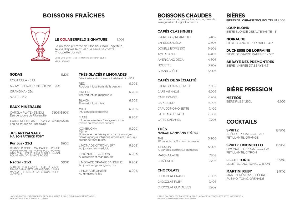 Menu de Café Collection Baccarat