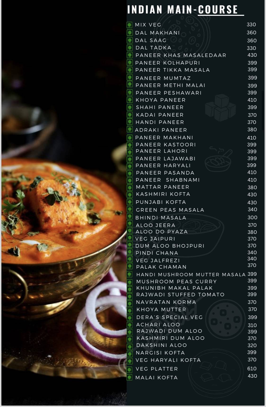 DERA RESTAURANT menu