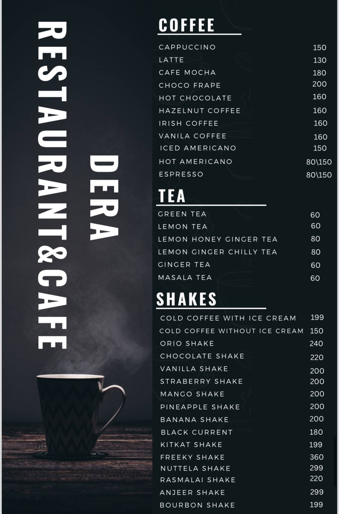 DERA RESTAURANT menu