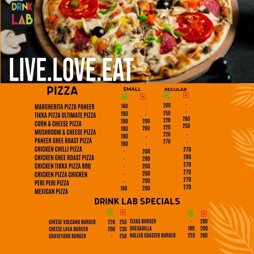 DRNK LAB MOODABIDRI menu