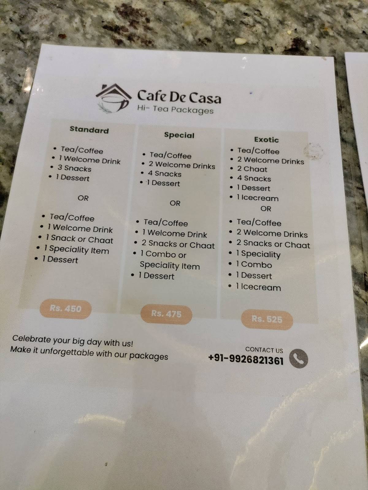 Cafe De Casa menu